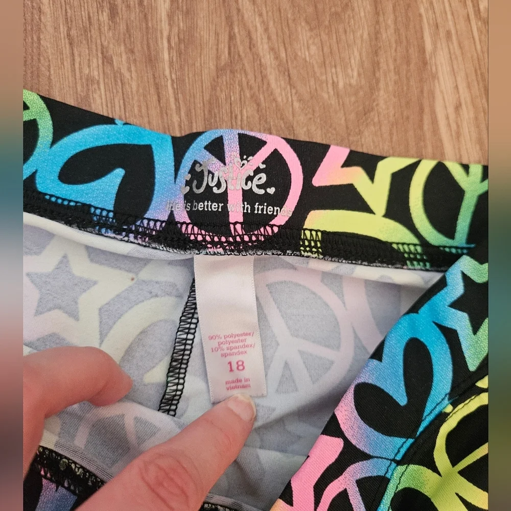 Justice Neon Peace and Love Shorts Size 18